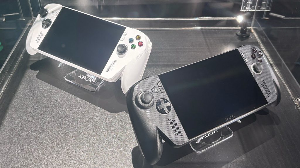 White ROG Xbox Ally on the left, Black ROG Xbox Ally X on the right