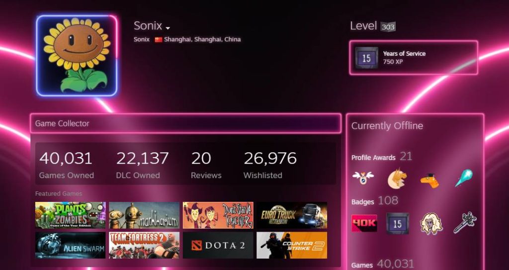 Sonix steam user 40,000 game collection