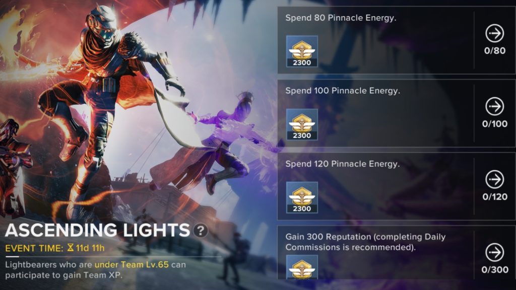 destiny rising ascending lights event
