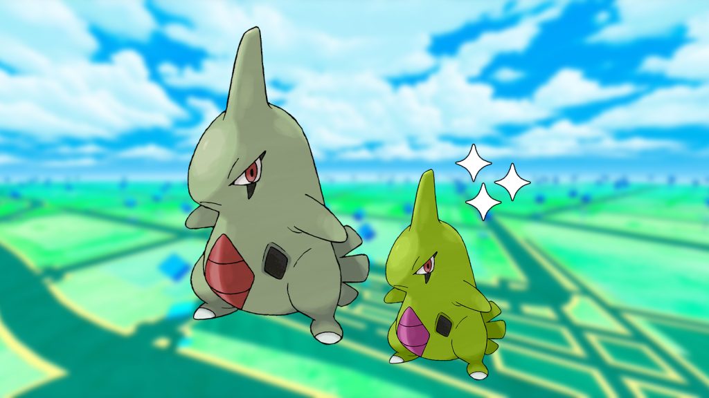 larvitar and shiny larvitar in a pokemon go background