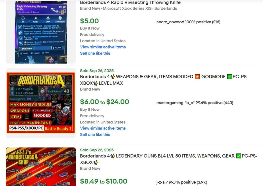 borderlands ebay sales