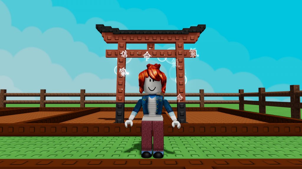 Image of a Torii gate in Grow a Garden with a player in front