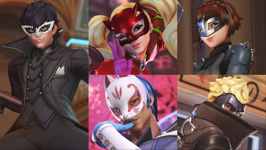 A screenshot featuring Persona 5 skins in Overwatch 2.