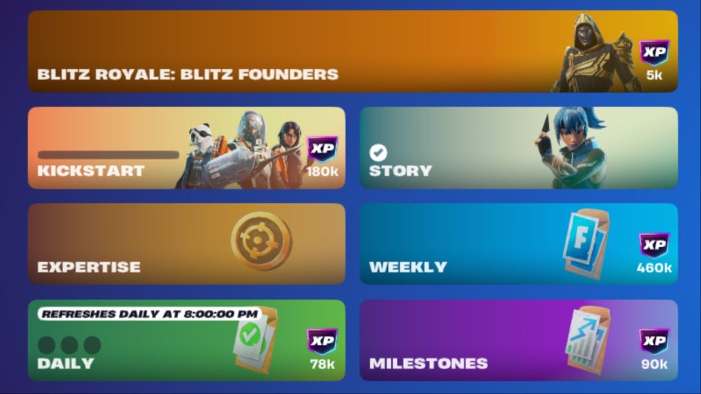 A screenshot featuring weekly quests in Fortnite.